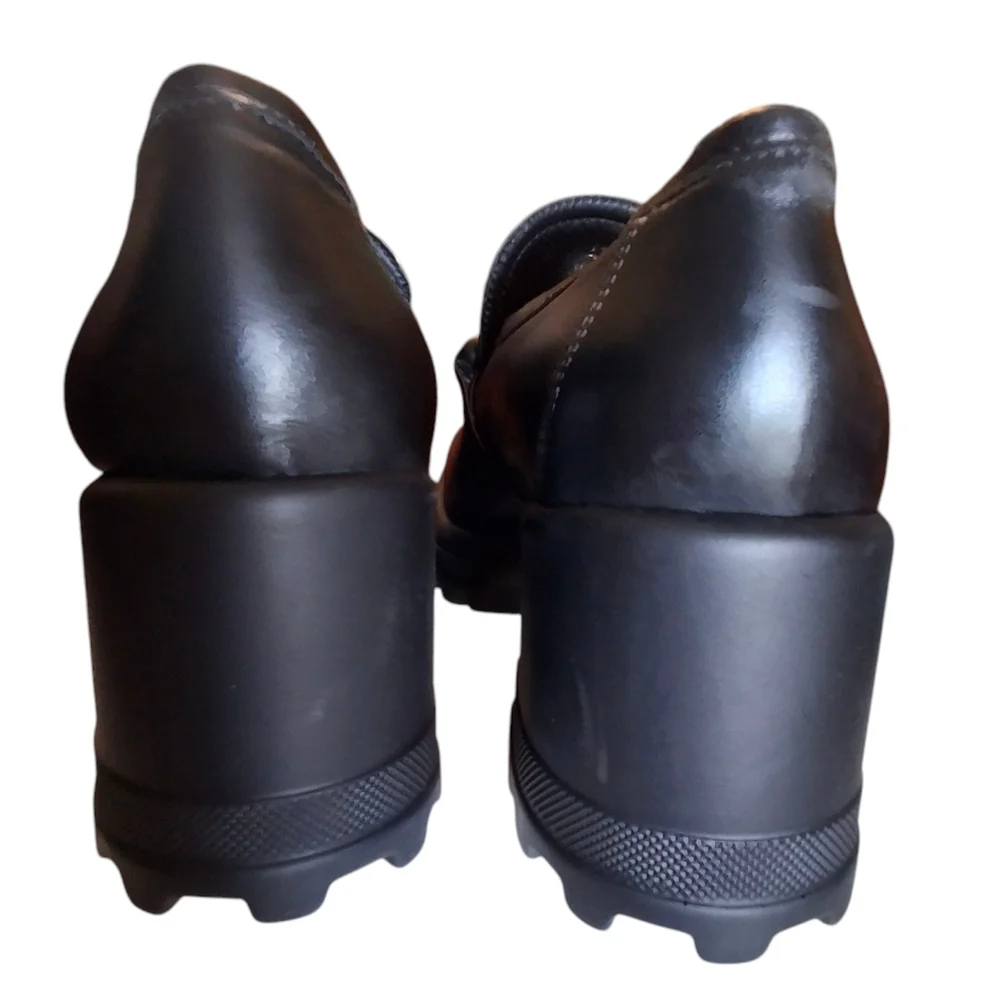 Voile Blanche Carine Black Leather Slip-On Ankle Chunky Loafers Size Women 10.5 - Picture 9 of 16